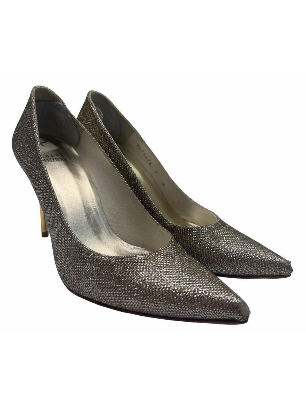 Stuart Weitzman Flirt 90mm Woven Shimmer Sparkle Leather Pump Gold Size US 7 M